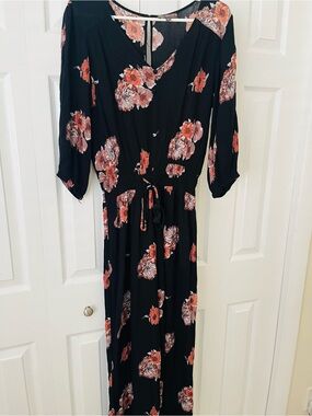 J. Jill Black Maxi Dress with Coral Floral Print